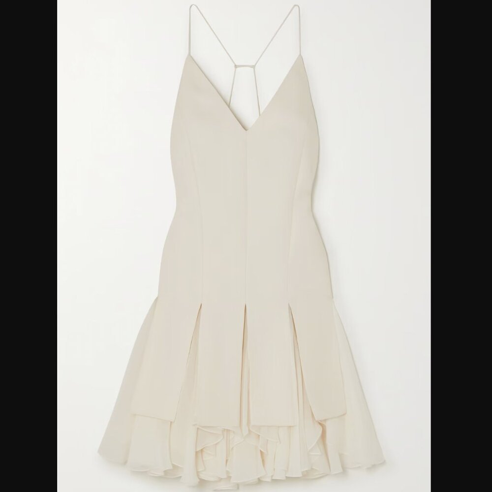 NWOT Khaite Teagan Ruffled Voile and Twill Mini Dress Pleated Off White